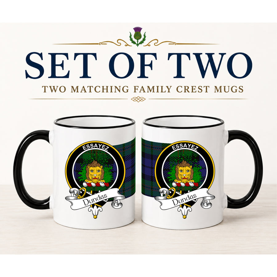 Dundas Scottish Clan Crest 11 oz Mugs – Black Crest Design | Set of 2