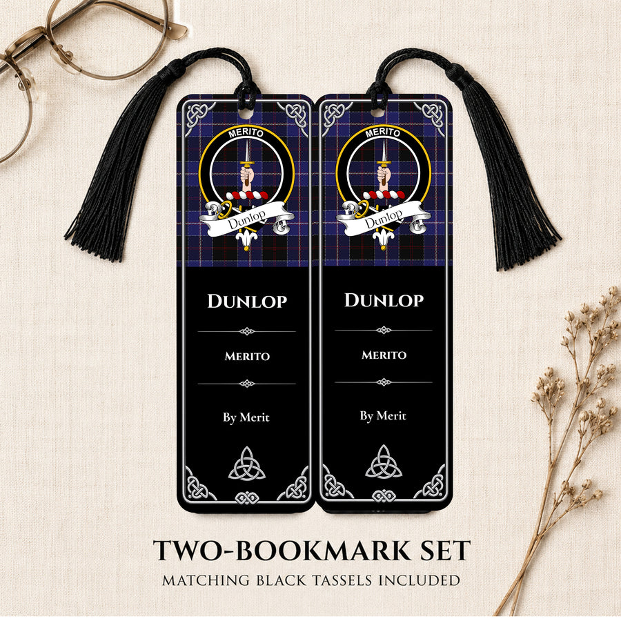 Dunlop Scottish Clan Crest Metal Bookmarks – Black Set of 2