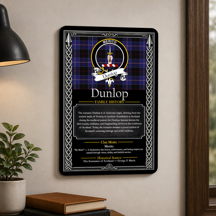 Dunlop Scottish Family History Metal Sign