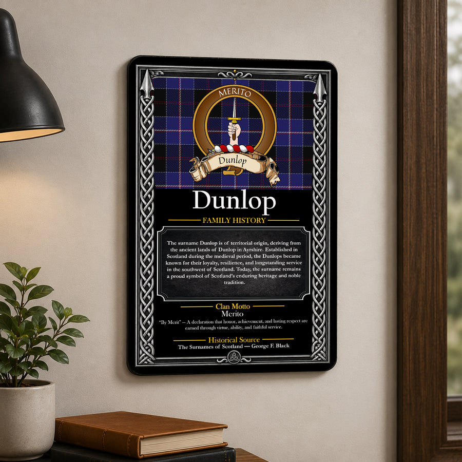 Dunlop Scottish Family History Metal Sign – Brown Crest