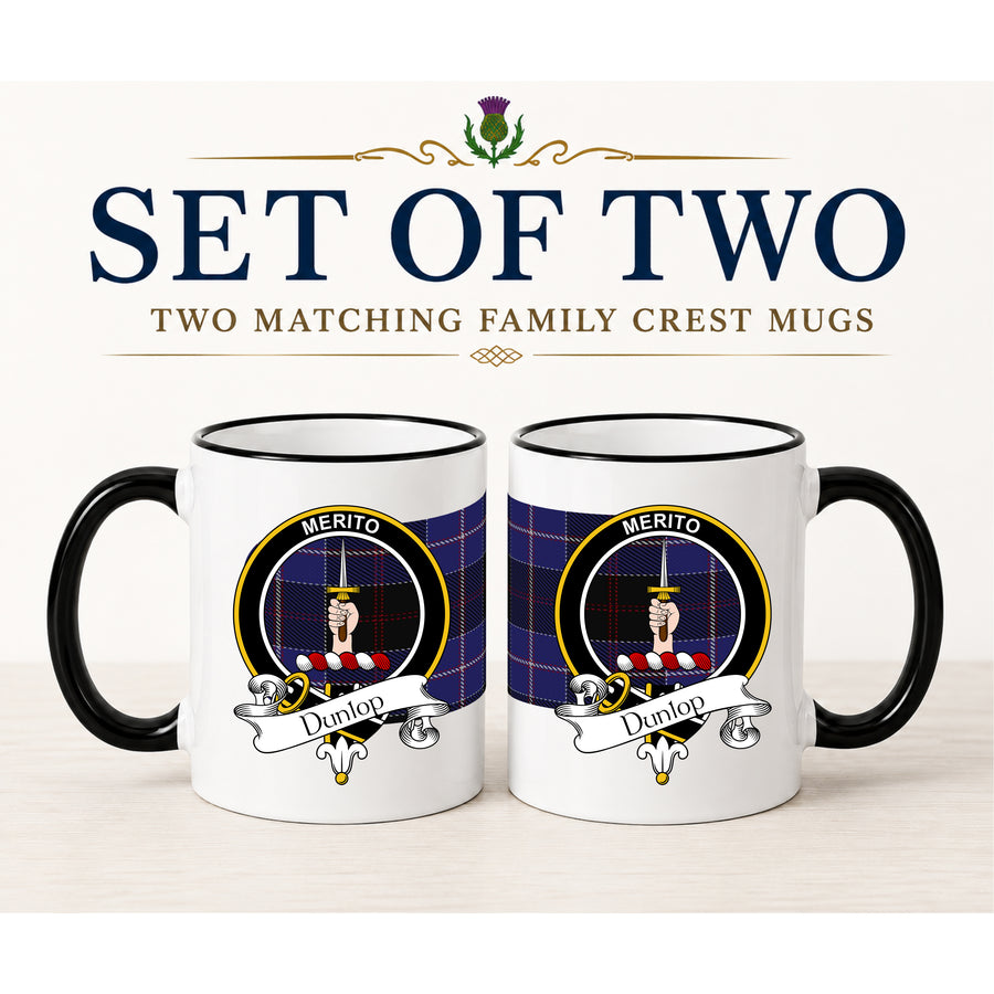 Dunlop Scottish Clan Crest 11 oz Mugs – Black Crest Design | Set of 2