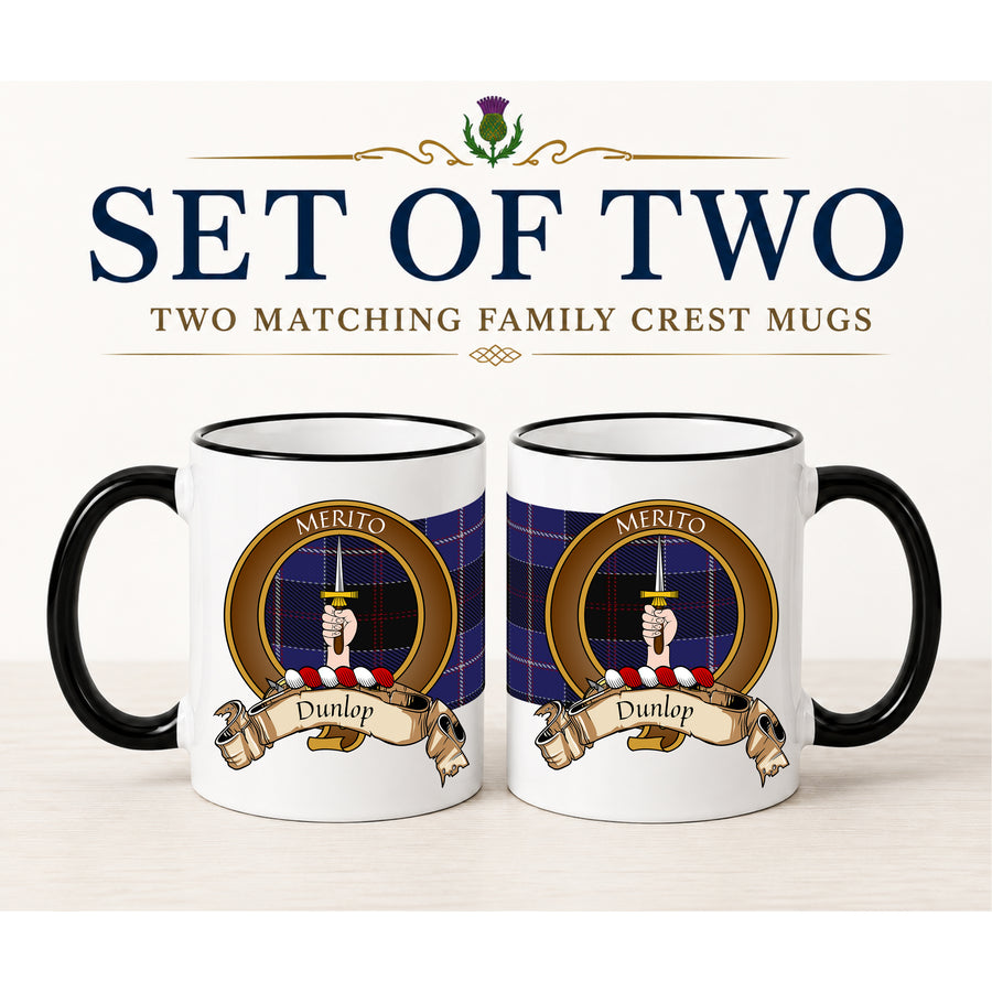 Dunlop Scottish Clan Crest 11 oz Mugs – Brown Crest Design | Set of 2