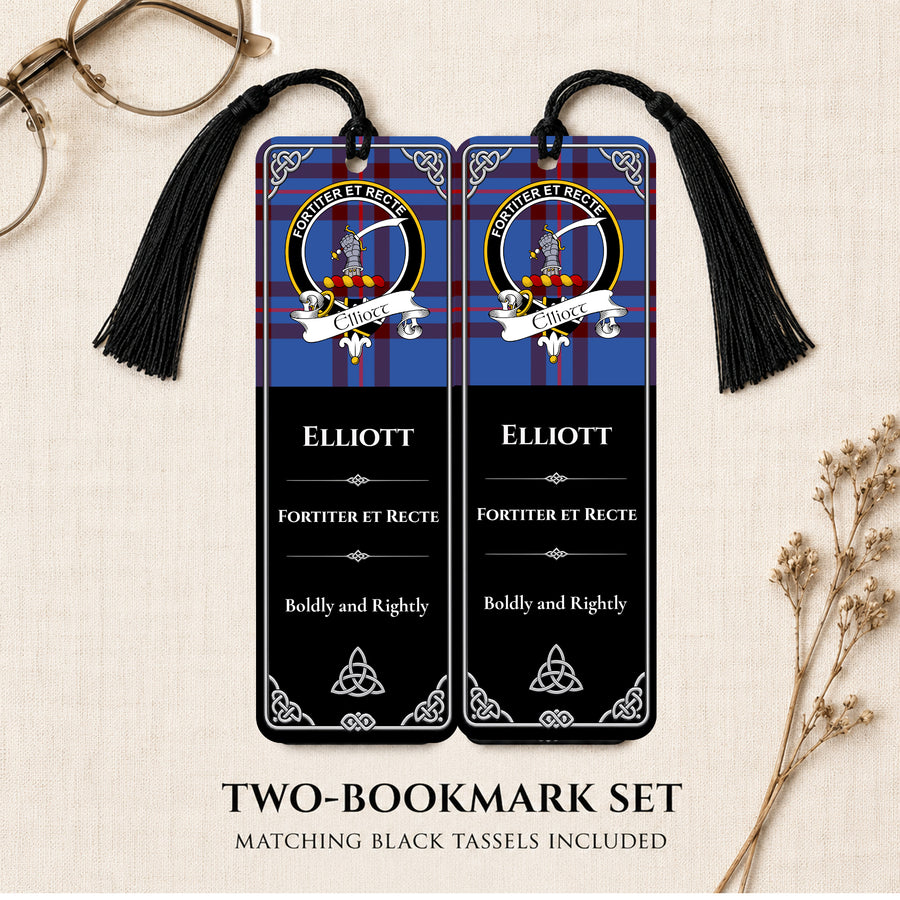 Elliott Scottish Clan Crest Metal Bookmarks – Black Set of 2