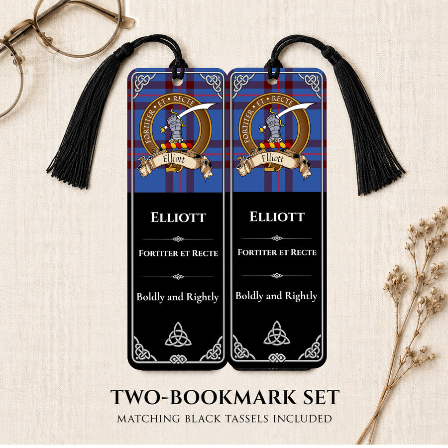 Elliott Scottish Clan Crest Metal Bookmarks - Brown Set of 2