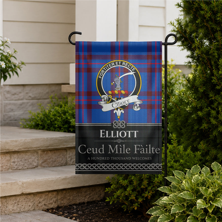 Elliott Scottish Clan Crest Garden Flag - Black Design