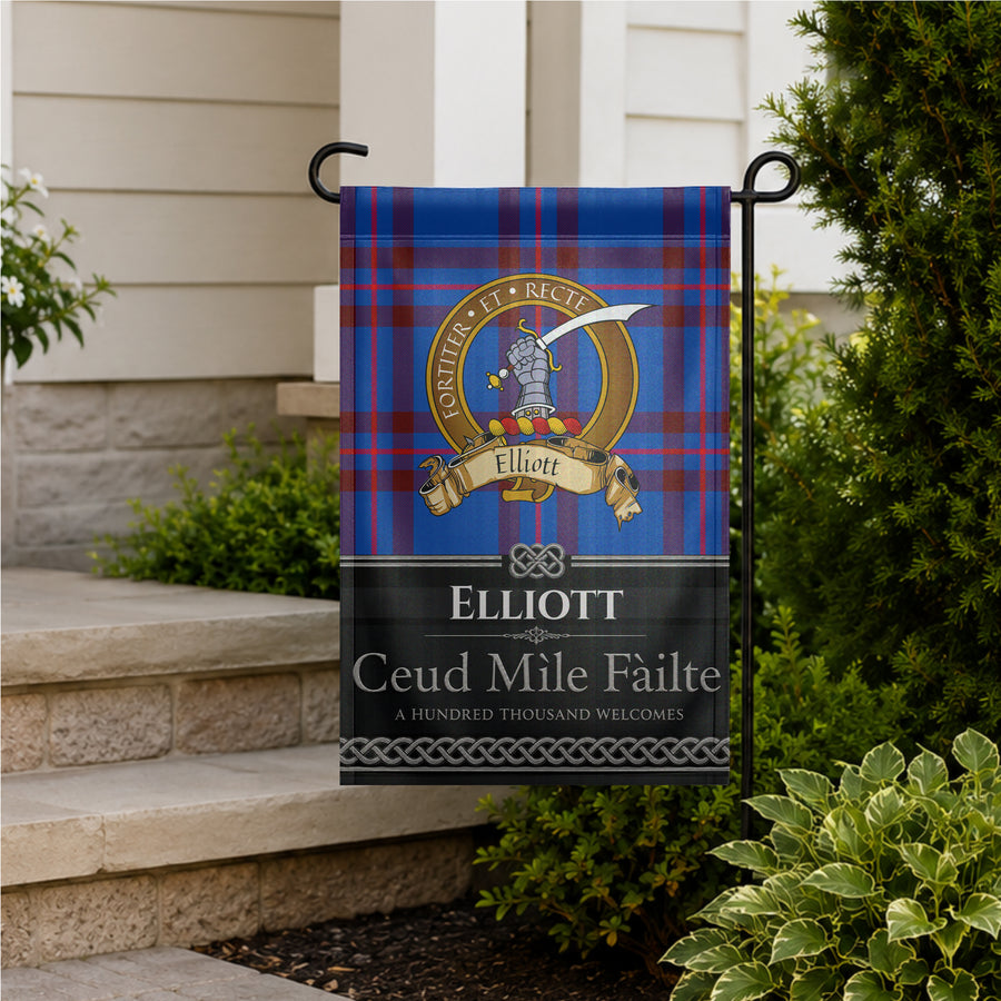 Elliott Scottish Clan Crest Garden Flag - Brown Design