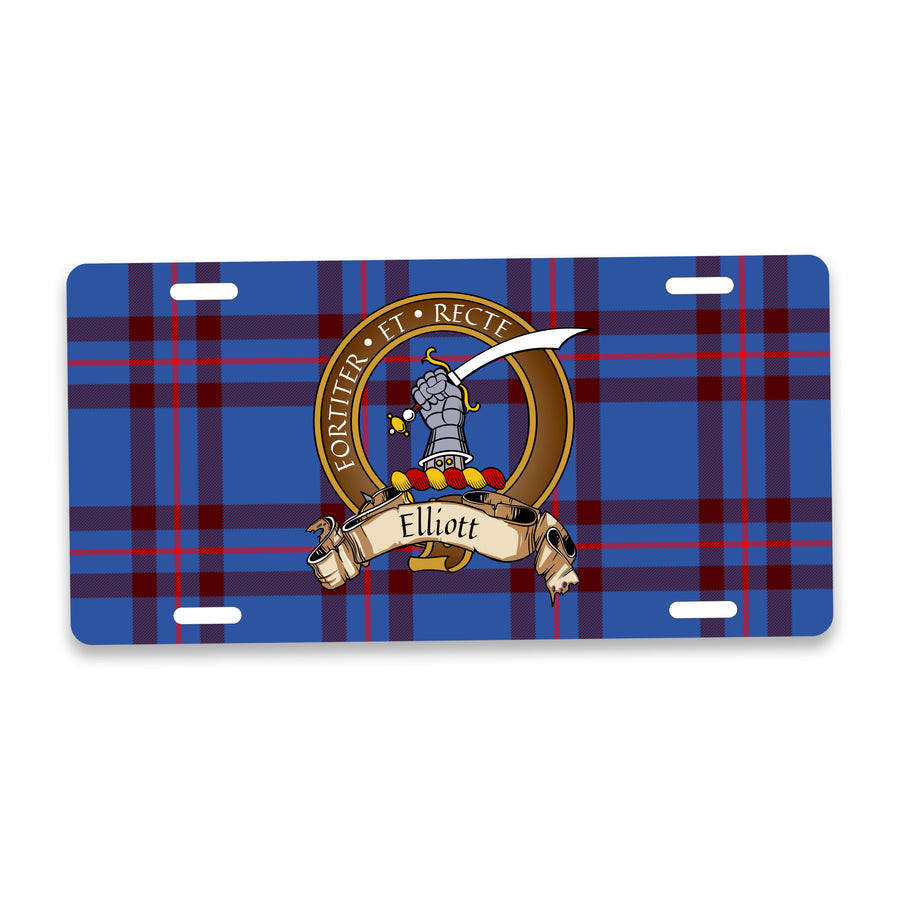 Elliott Scottish Clan Crest Auto License Plate – Brown Crest Design