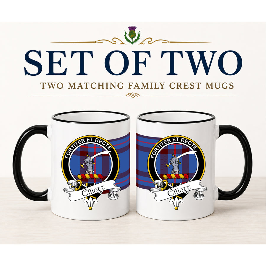 Elliott Scottish Clan Crest 11 oz Mugs – Black Crest Design | Set of 2