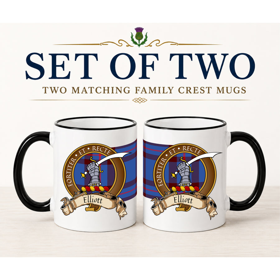 Elliott Scottish Clan Crest 11 oz Mugs – Brown Crest Design | Set of 2