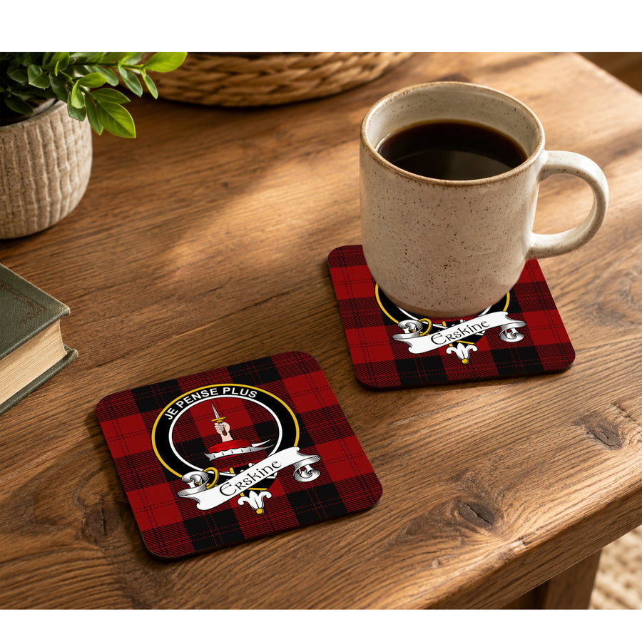 Erskine Scottish Clan Crest Rubber Coasters - Black Design Set of 4