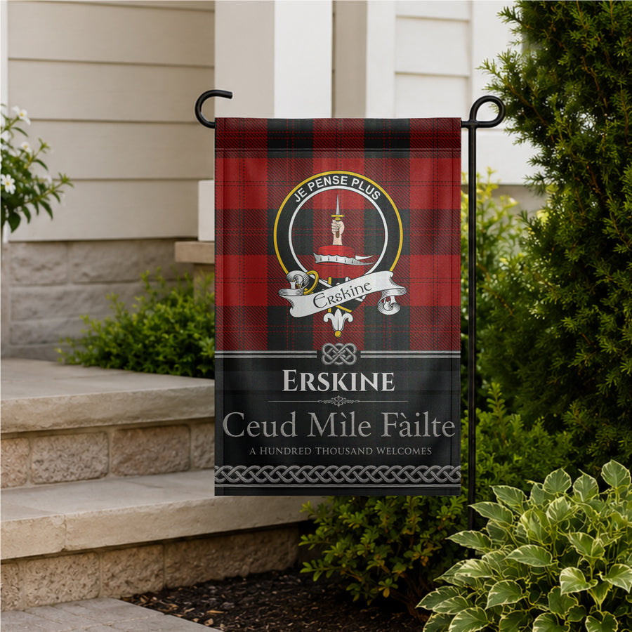 Erskine Scottish Clan Crest Garden Flag - Black Design