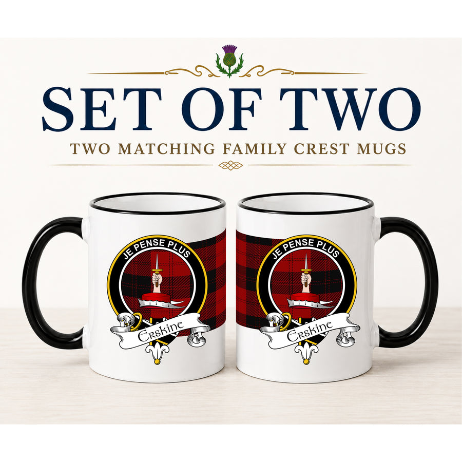 Erskine Scottish Clan Crest 11 oz Mugs – Black Crest Design | Set of 2
