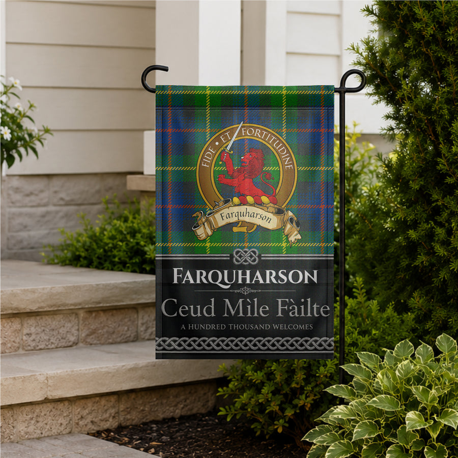 Farquharson Scottish Clan Crest Garden Flag - Brown Design