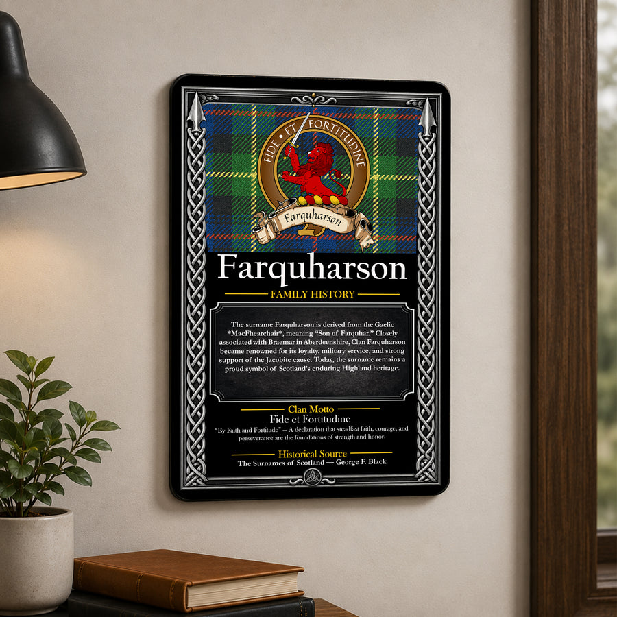 Farquharson Scottish Family History Metal Sign – Brown Crest