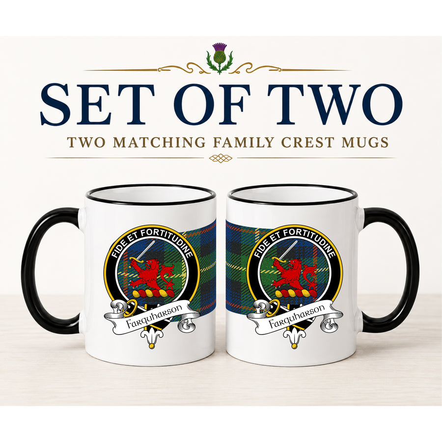 Farquharson Scottish Clan Crest 11 oz Mugs – Black Crest Design | Set of 2