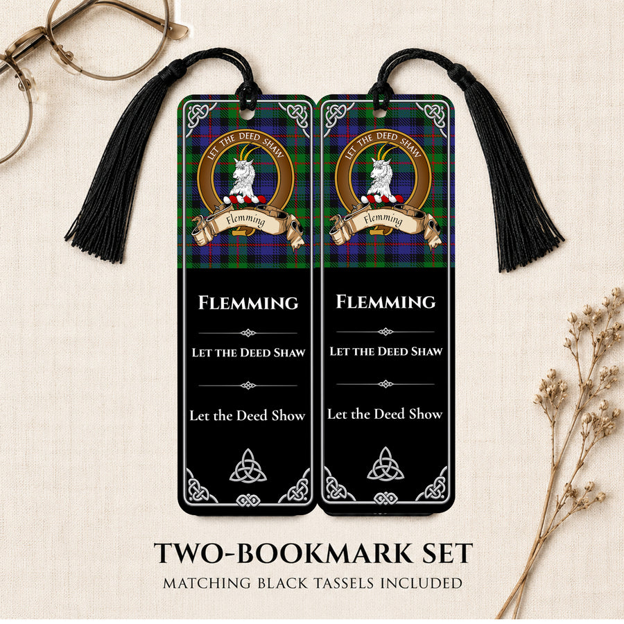 Flemming Scottish Clan Crest Metal Bookmarks - Brown Set of 2
