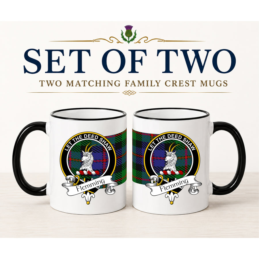 Flemming Scottish Clan Crest 11 oz Mugs – Black Crest Design | Set of 2