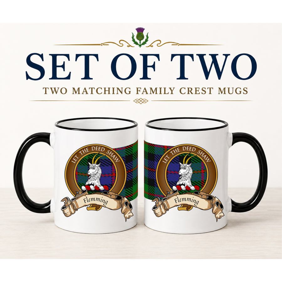 Flemming Scottish Clan Crest 11 oz Mugs – Brown Crest Design | Set of 2