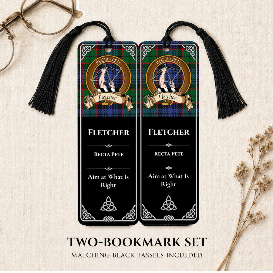 Fletcher Scottish Clan Crest Metal Bookmarks - Brown Set of 2