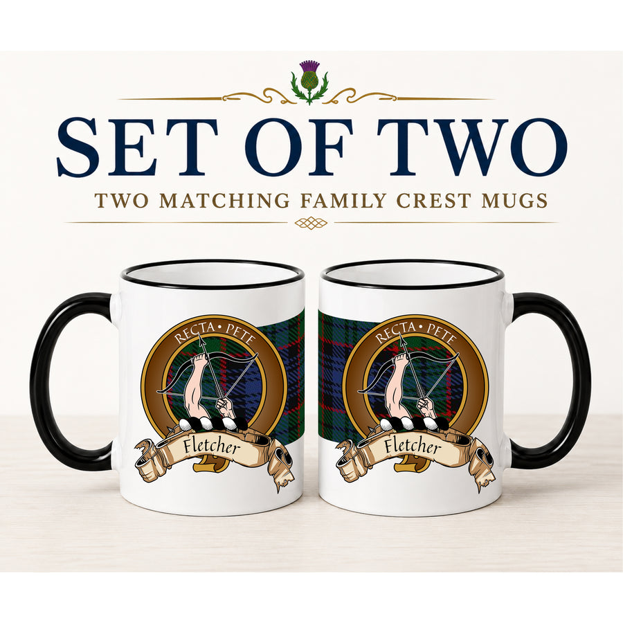 Fletcher Scottish Clan Crest 11 oz Mugs – Brown Crest Design | Set of 2