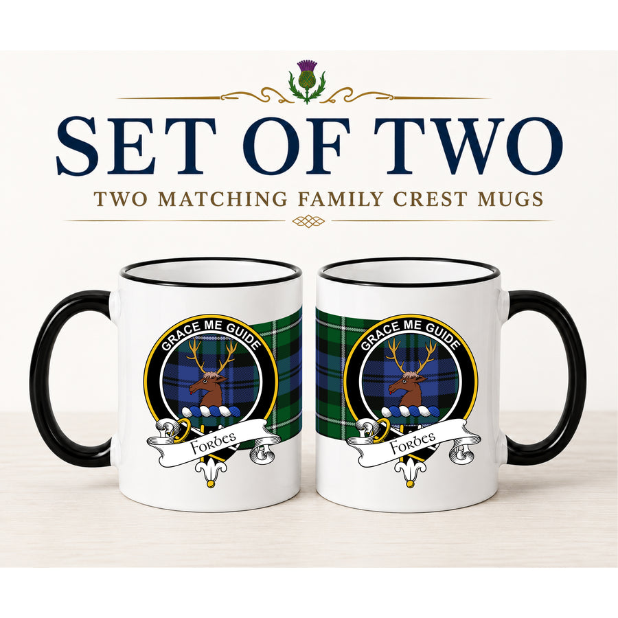Forbes Scottish Clan Crest 11 oz Mugs – Black Crest Design | Set of 2