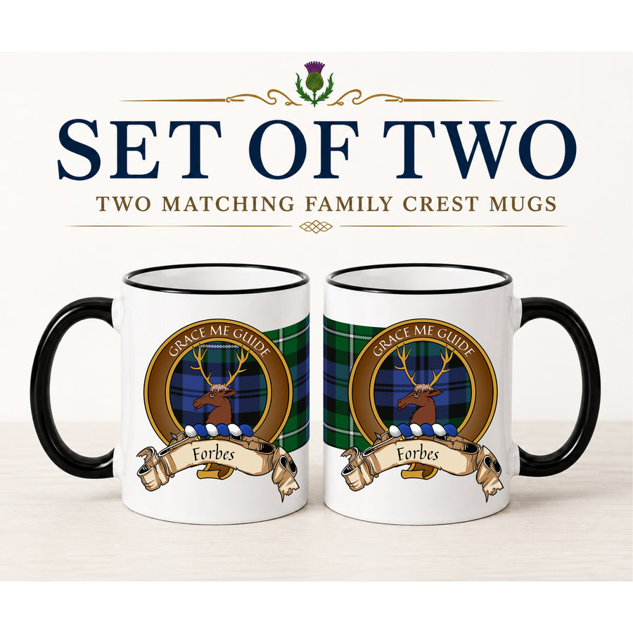 Forbes Scottish Clan Crest 11 oz Mugs – Brown Crest Design | Set of 2
