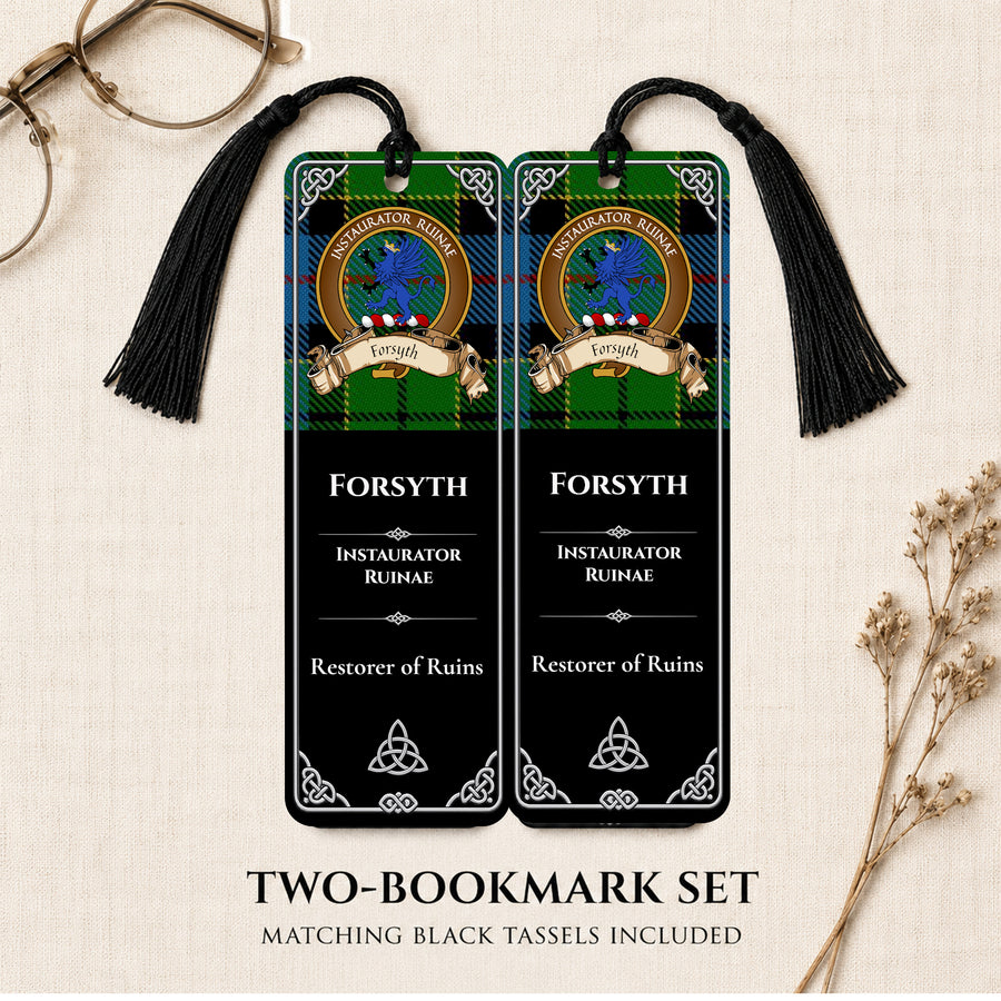 Forsyth Scottish Clan Crest Metal Bookmarks - Brown Set of 2
