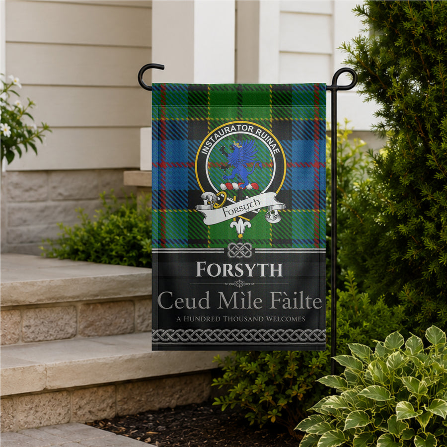 Forsyth Scottish Clan Crest Garden Flag - Black Design