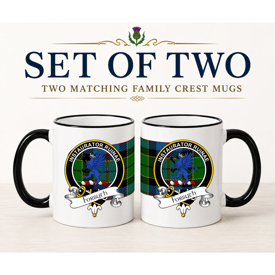 Forsyth Scottish Clan Crest 11 oz Mugs – Black Crest Design | Set of 2