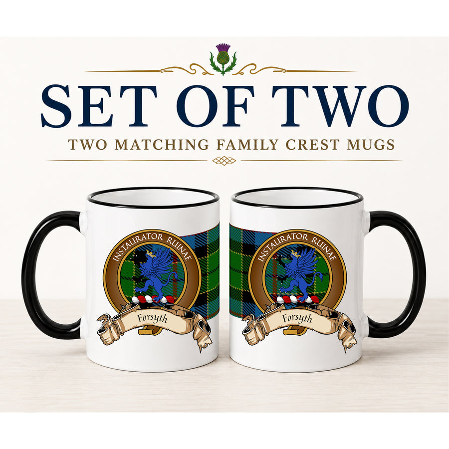 Forsyth Scottish Clan Crest 11 oz Mugs – Brown Crest Design | Set of 2