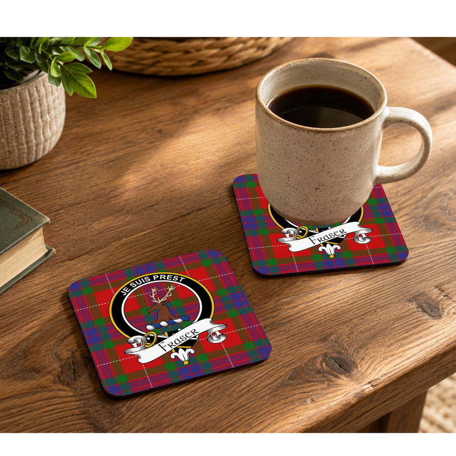Fraser Scottish Clan Crest Rubber Coasters - Black Design Set of 4