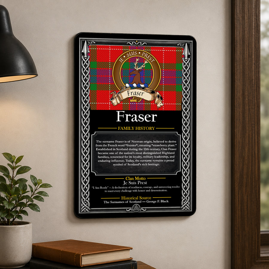 Fraser Scottish Family History Metal Sign – Brown Crest