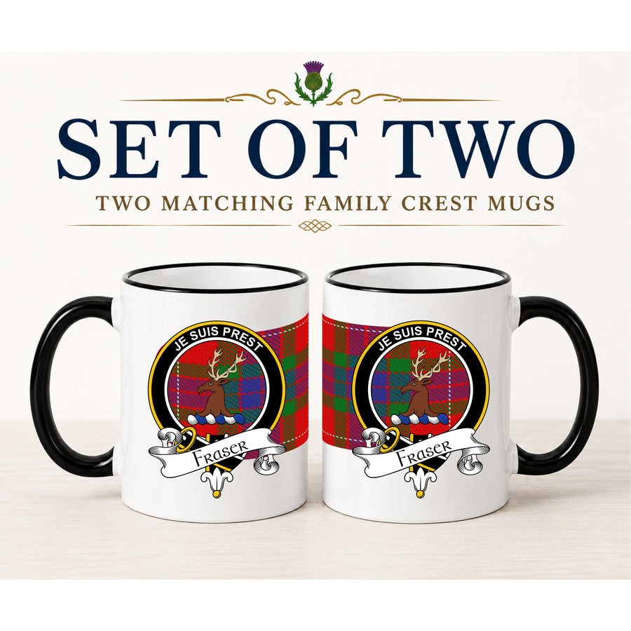 Fraser Scottish Clan Crest 11 oz Mugs – Black Crest Design | Set of 2