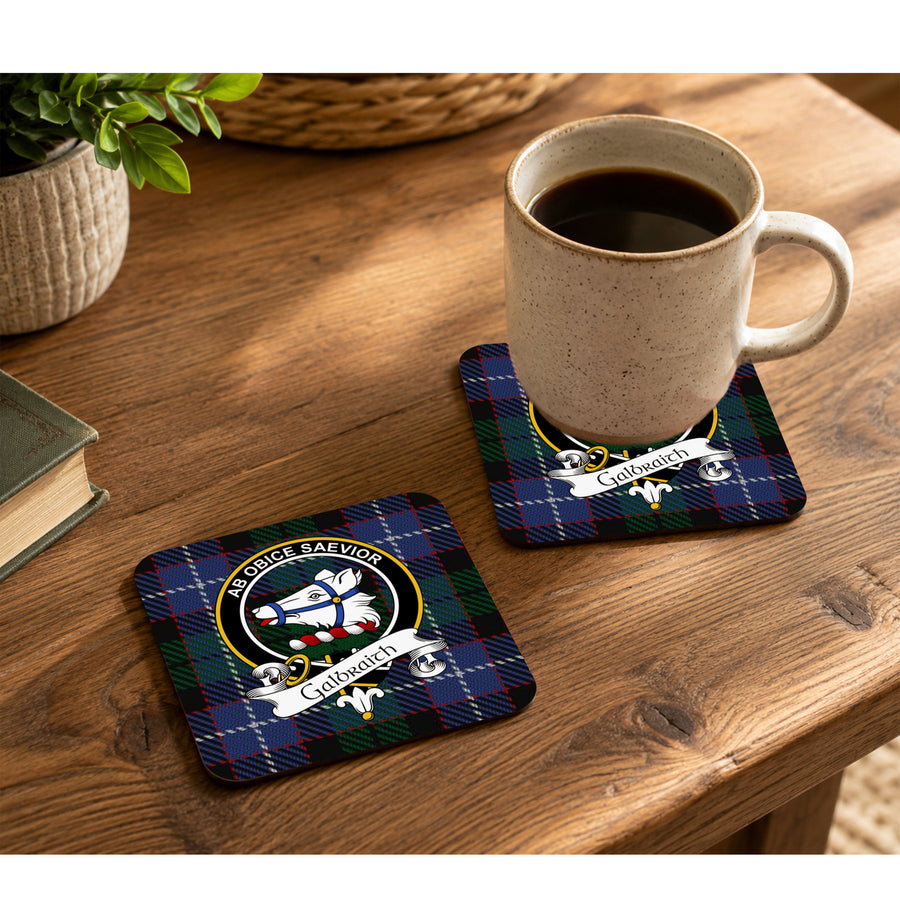 Galbraith Scottish Clan Crest Rubber Coasters - Black Design Set of 4