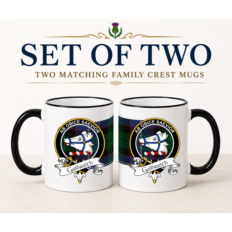 Galbraith Scottish Clan Crest 11 oz Mugs – Black Crest Design | Set of 2