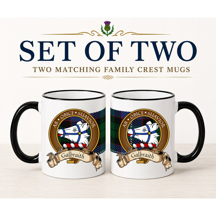Galbraith Scottish Clan Crest 11 oz Mugs – Brown Crest Design | Set of 2