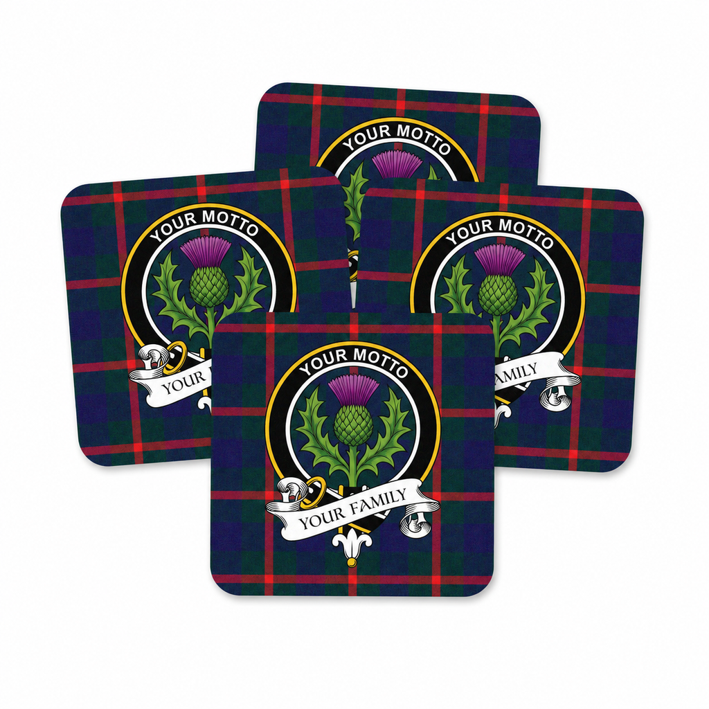 Scottish Clan Crest Rubber Coasters - Black Design Set of 4