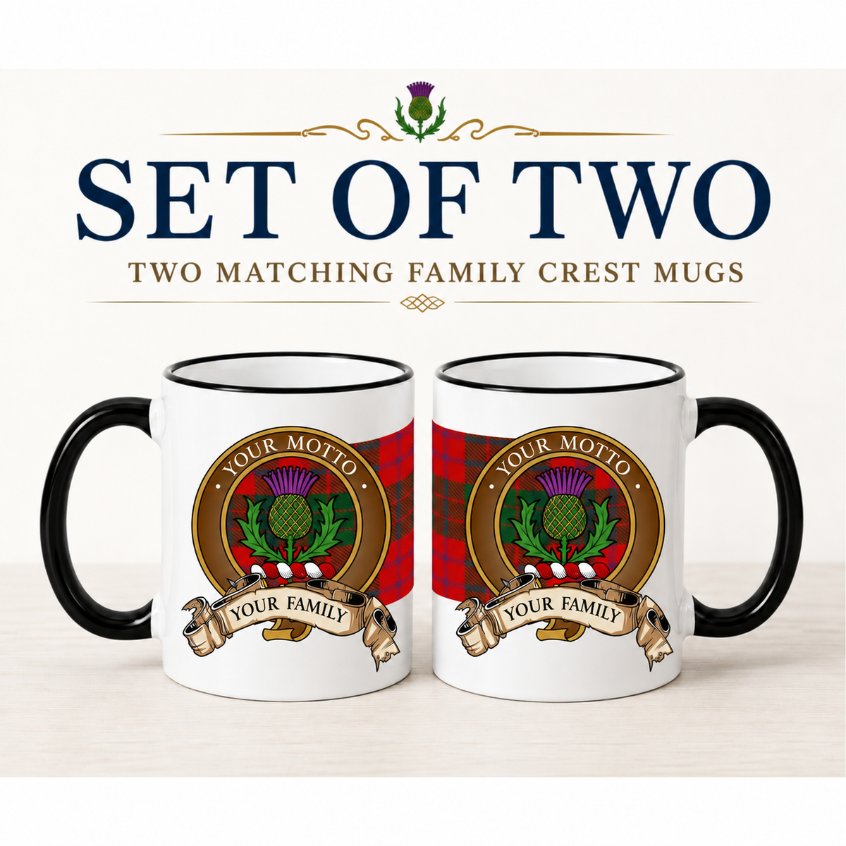 Scottish Clan Crest 11 oz Mugs – Brown Crest Design | Set of 2