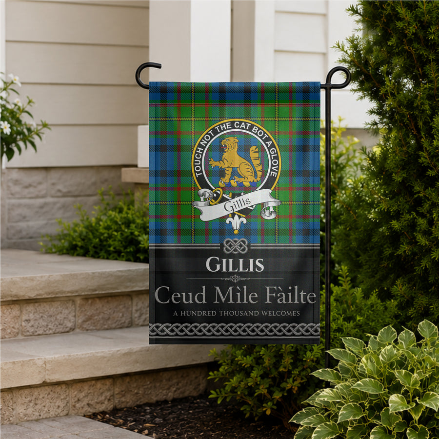 Gillis Scottish Clan Crest Garden Flag - Black Design