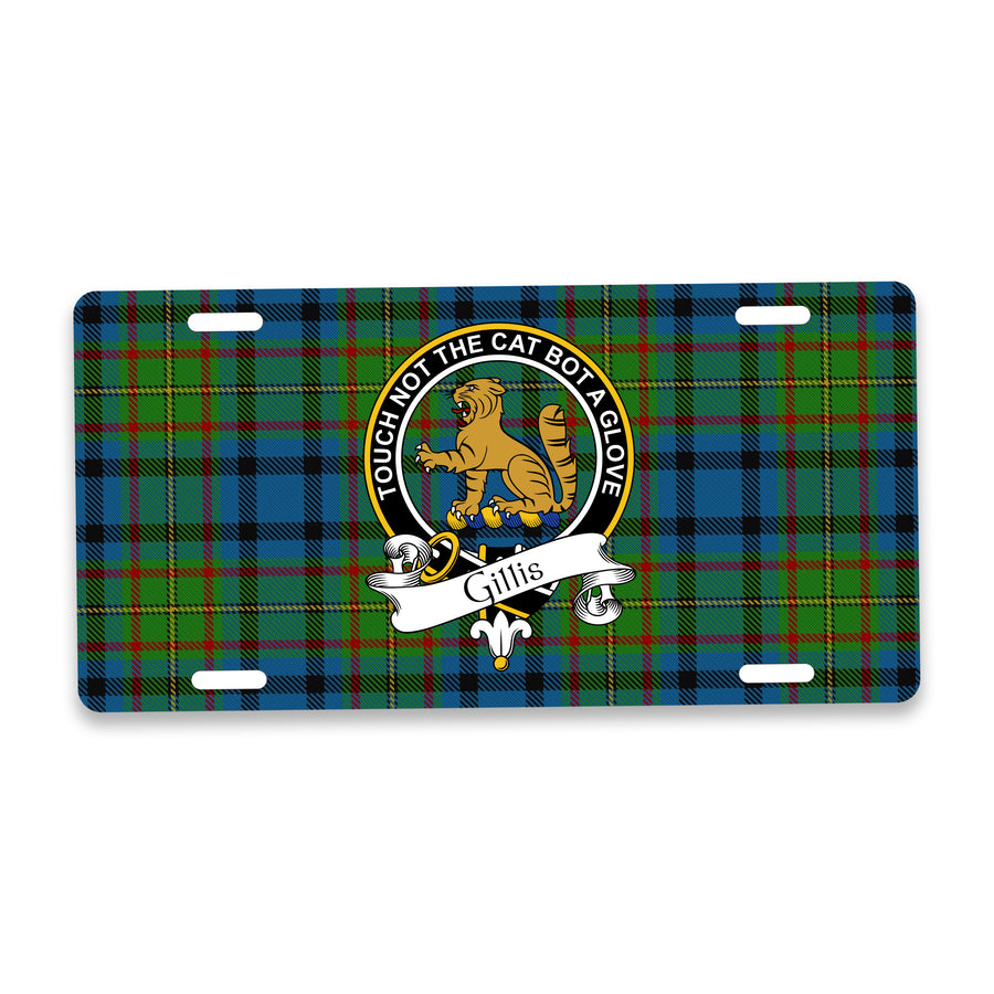 Gillis Scottish Clan Crest Auto License Plate – Black Crest Design