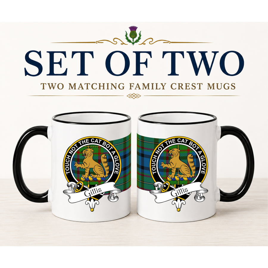 Gillis Scottish Clan Crest 11 oz Mugs – Black Crest Design | Set of 2
