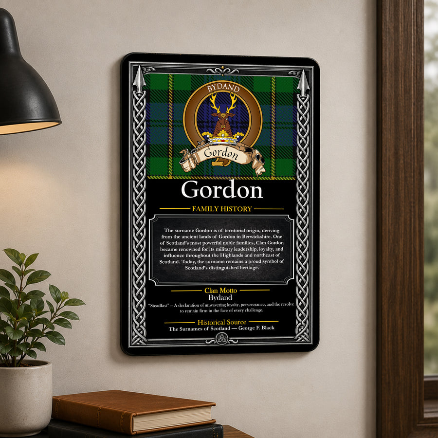 Gordon Scottish Family History Metal Sign – Brown Crest