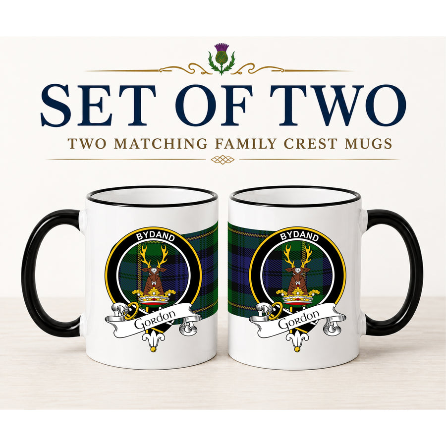 Gordon Scottish Clan Crest 11 oz Mugs – Black Crest Design | Set of 2