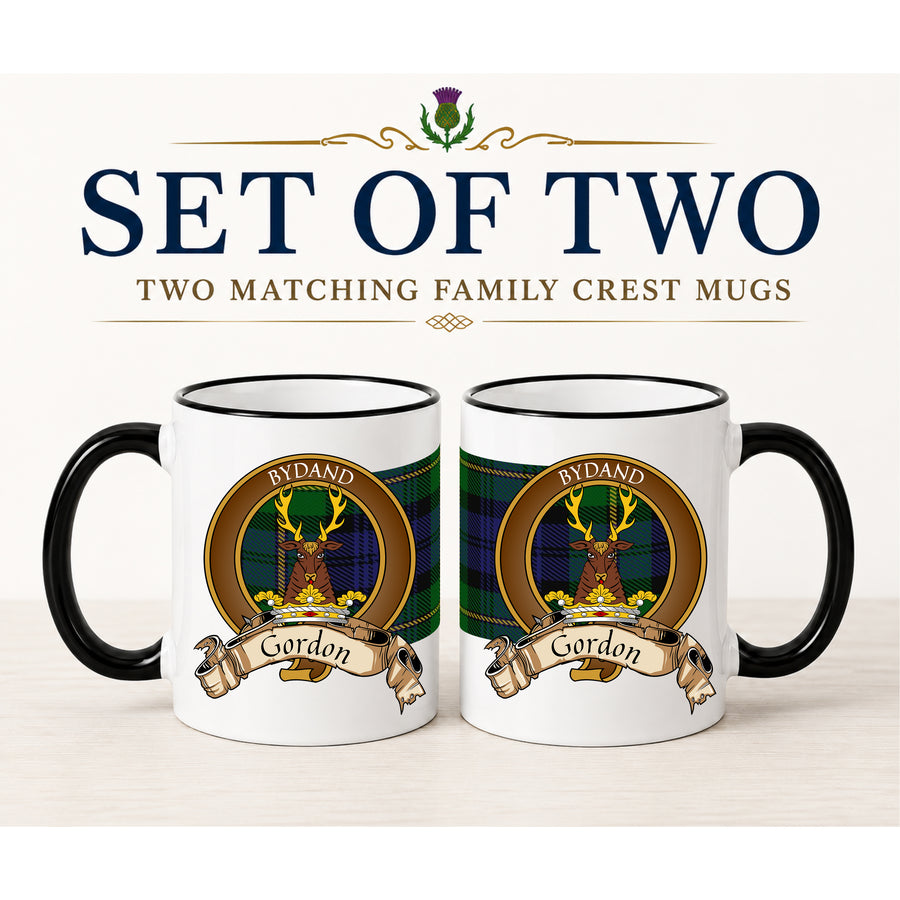 Gordon Scottish Clan Crest 11 oz Mugs – Brown Crest Design | Set of 2