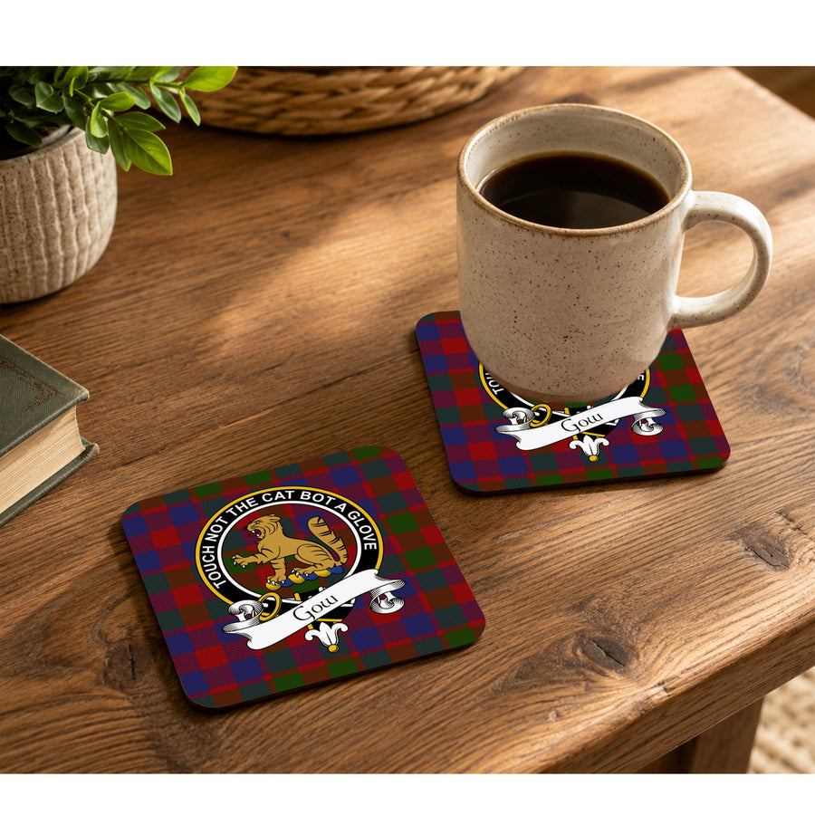 Gow Scottish Clan Crest Rubber Coasters - Black Design Set of 4