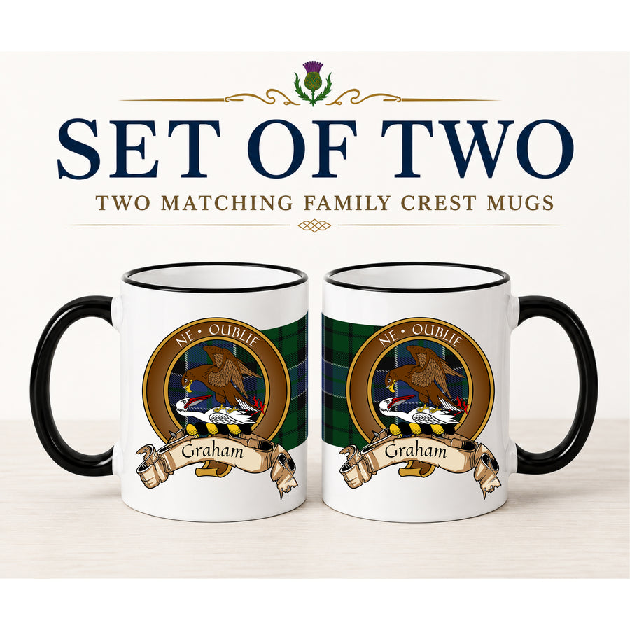 Graham Scottish Clan Crest 11 oz Mugs – Brown Crest Design | Set of 2
