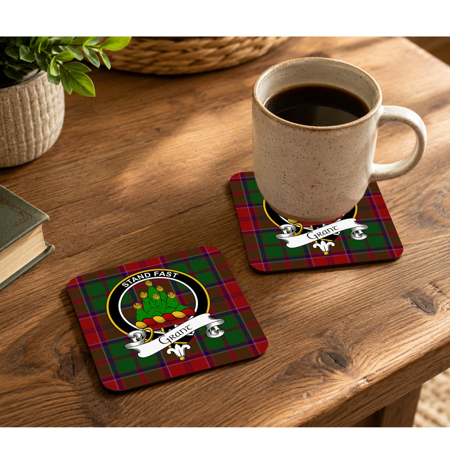 Grant Scottish Clan Crest Rubber Coasters - Black Design Set of 4