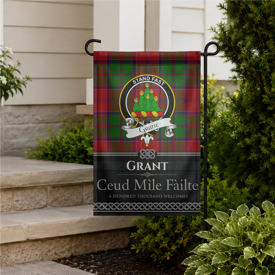 Grant Scottish Clan Crest Garden Flag - Black Design