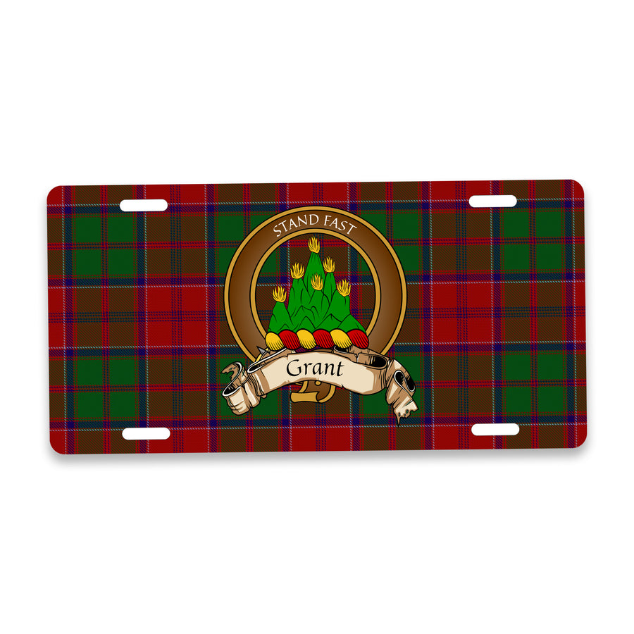 Grant Scottish Clan Crest Auto License Plate – Brown Crest Design