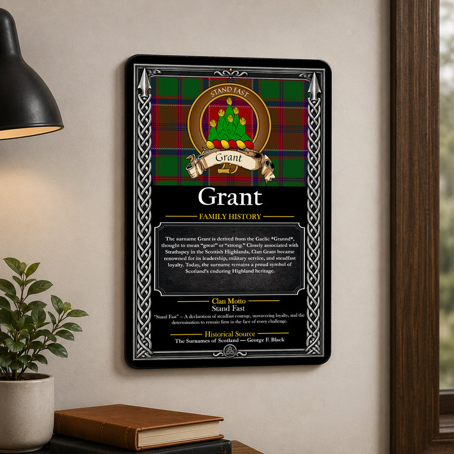 Grant Scottish Family History Metal Sign – Brown Crest